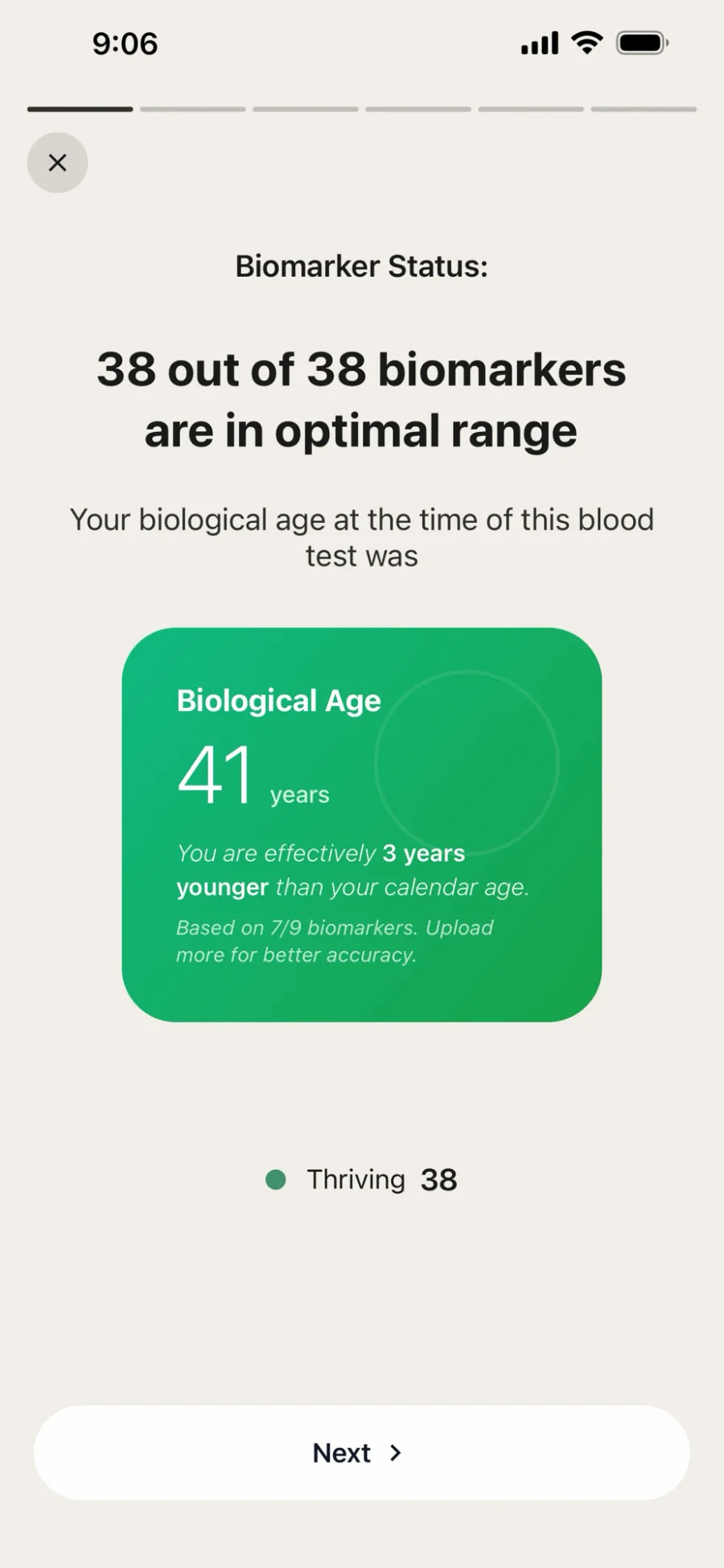 Biological age result — 41 years