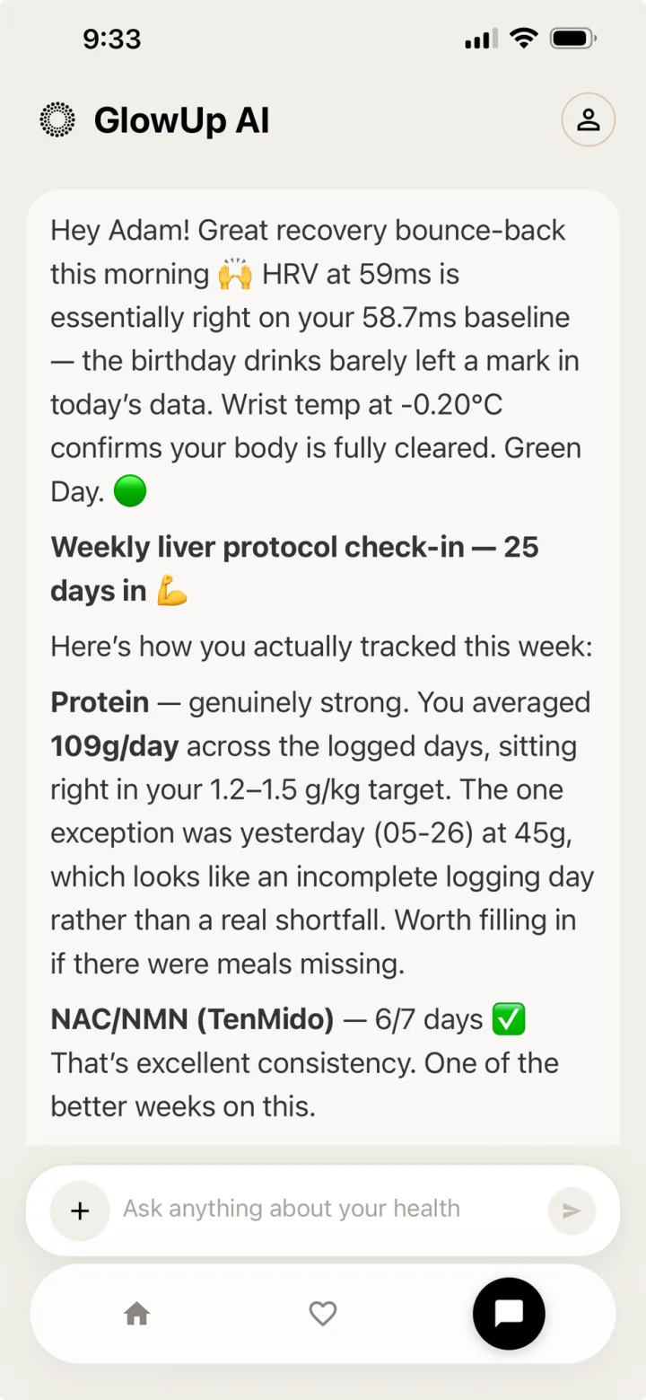 Daily check-in — recovery, protocol adherence and a fresh research insight