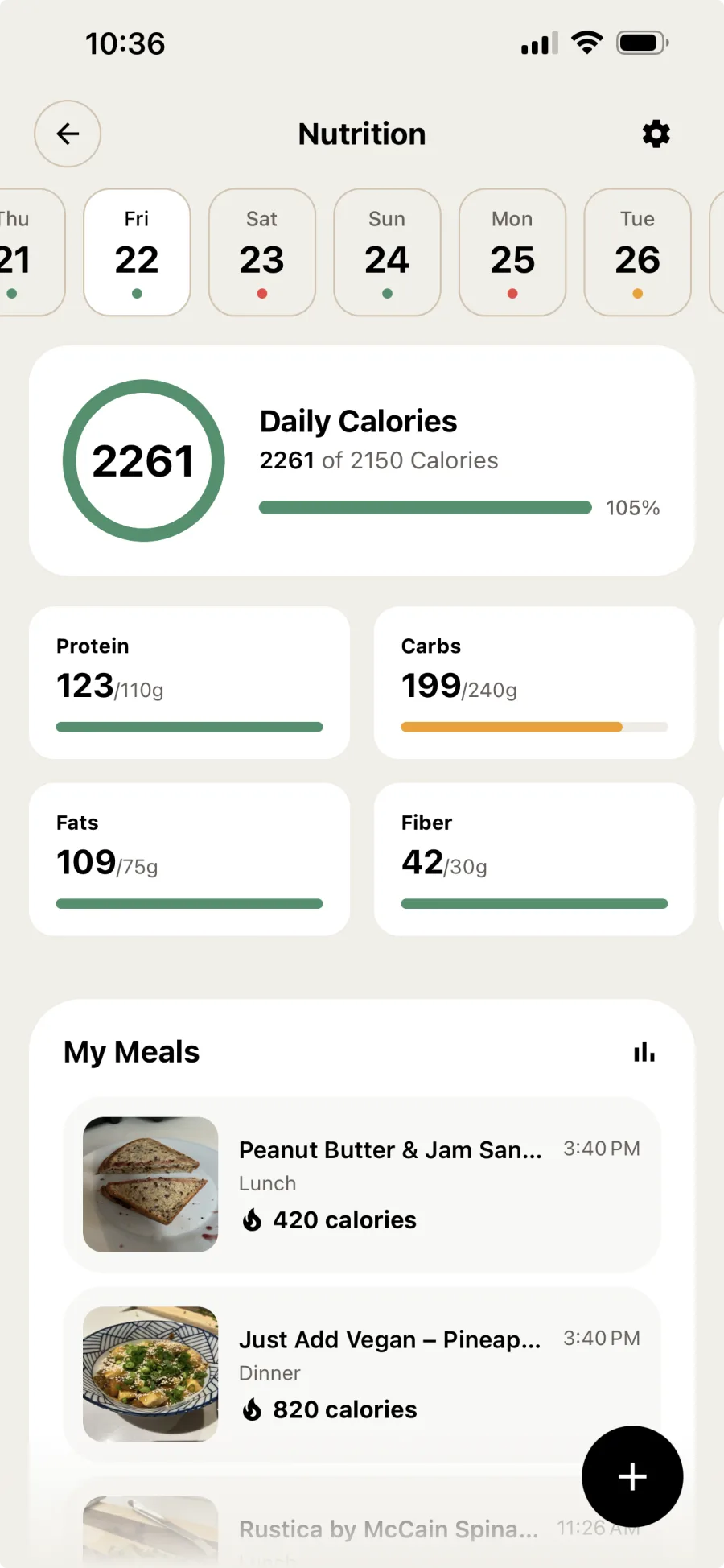 GlowUp app — meal