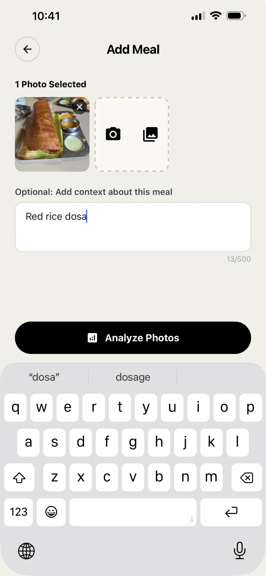 GlowUp app — mealDescribe