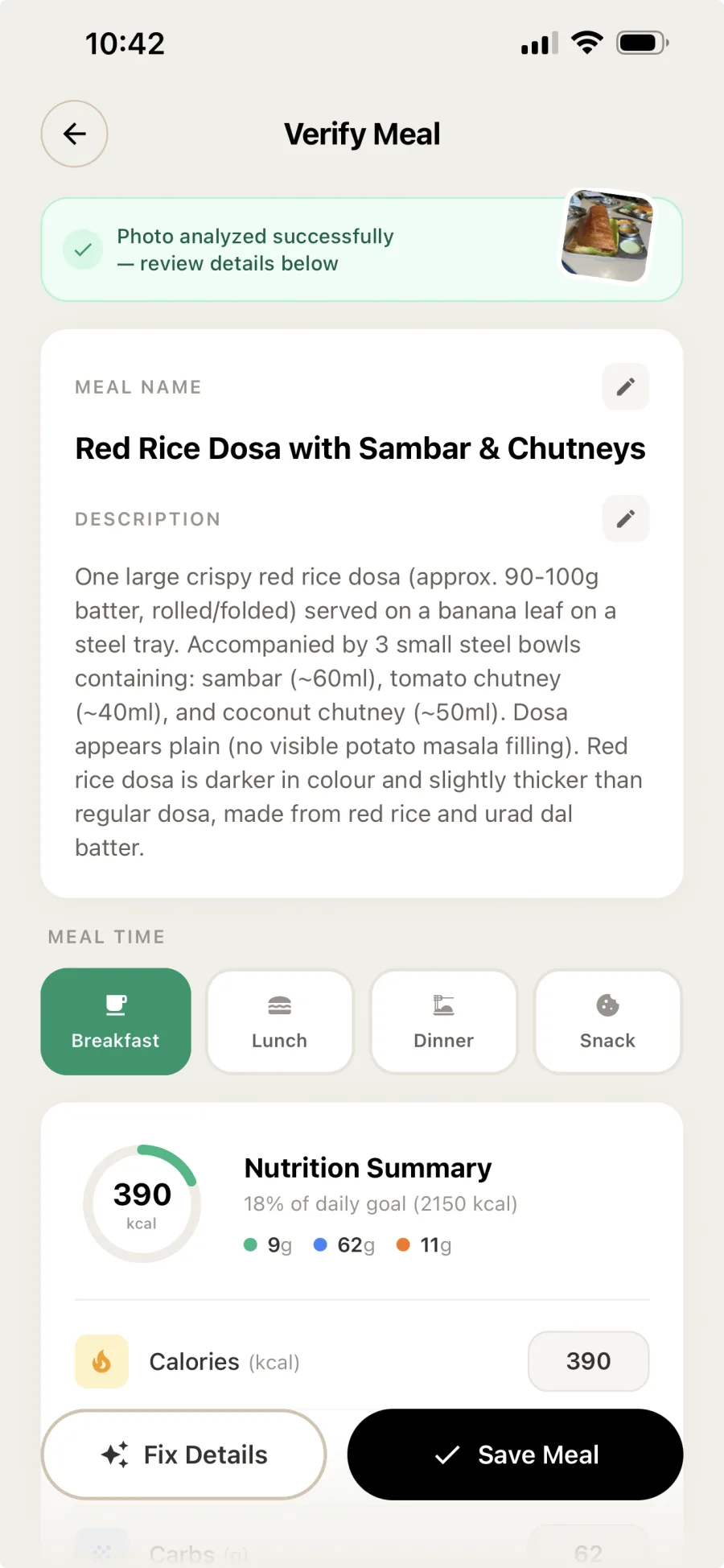 GlowUp app — mealVerify