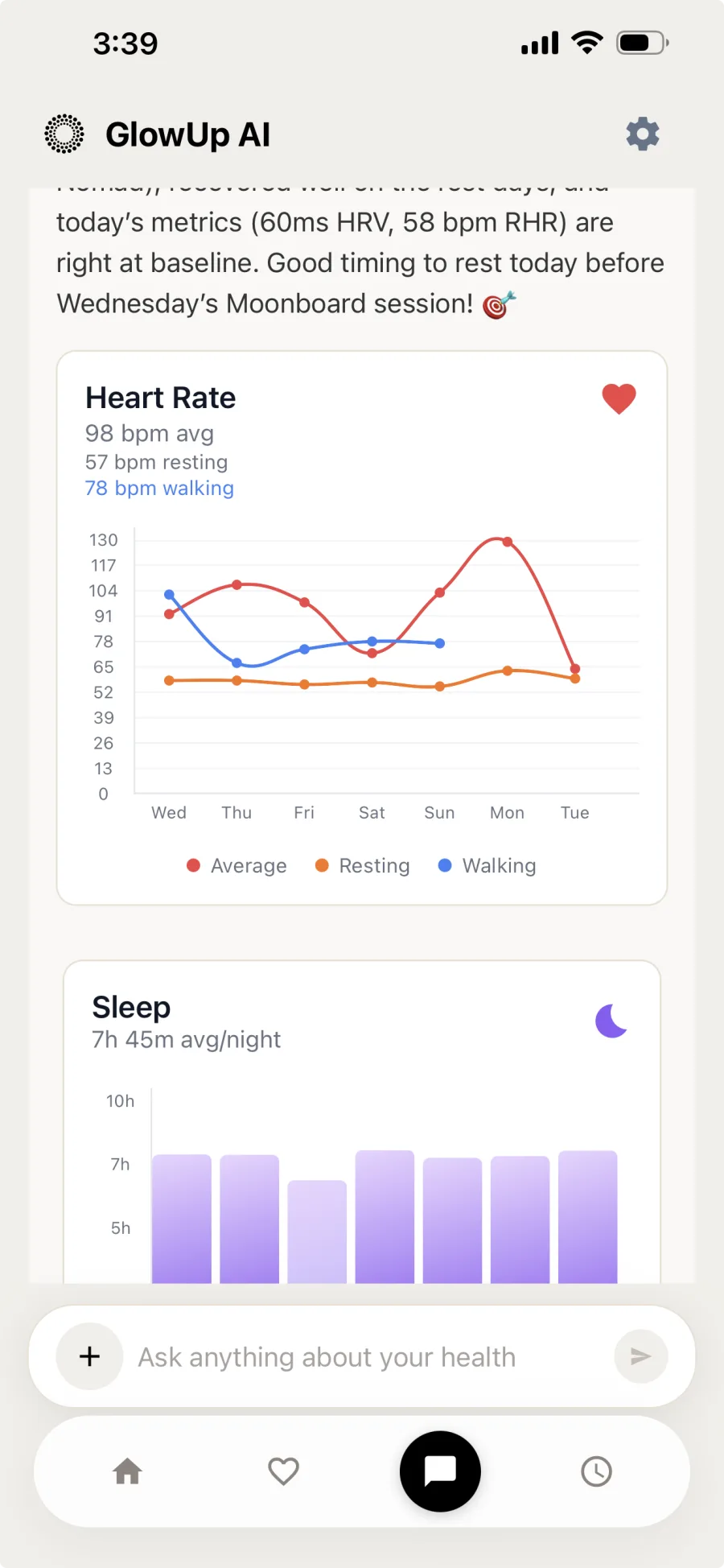GlowUp app — chat